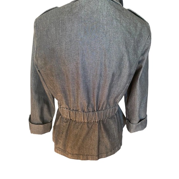 Women’s Larry Levine Size Medium Jacket Denim Cropped 3/4 Sleeves Blazer - Picture 7 of 11